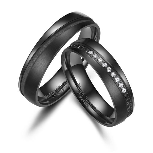 Partnerring MARRYA Gr. 74, schwarz (herren ring, schwarz), Fingerringe, Damen, 74, Titan