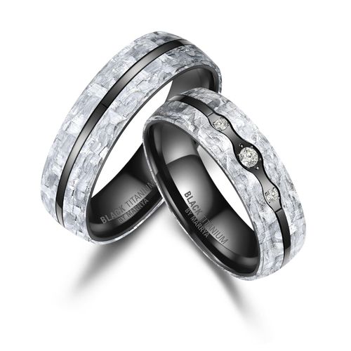 Partnerring MARRYA Gr. 76, herren ring, schwarz, weiß, grau, Fingerringe, Damen, 76, Titan