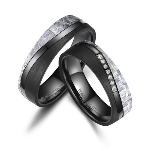 Partnerring MARRYA Gr. 76, herren ring, schwarz, weiß, grau, Fingerringe, Damen, 76, Titan