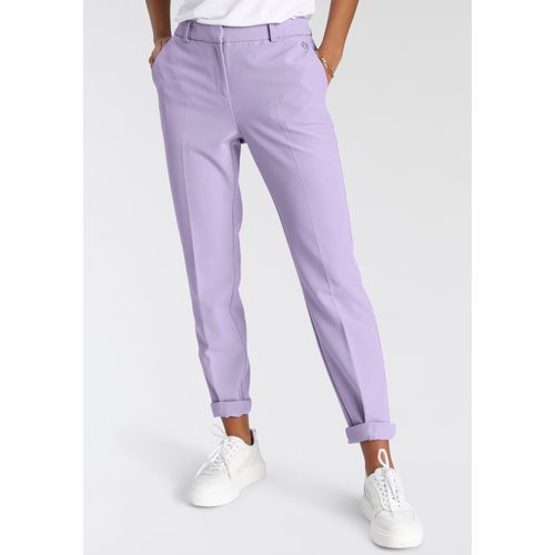 Anzughose TAMARIS, Damen, Gr. 38, N-Gr, lila (flieder (hose aus nachhaltigem material)), Web, Obermaterial: 93% Polyester, 7% Elasthan, unifarben, feminin, Basic schmal knöchellang, Hosen, in Trendfarben