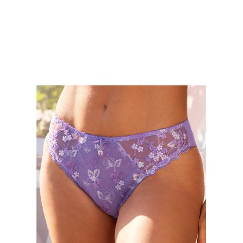 Slip LASCANA, Damen, Gr. 48/50, lila, Microtouch, Obermaterial: 50% Polyamid, 30% Polyester, 20% Elasthan, Unterhosen, Dessous mit schöner Blümchen-Stickereispitze