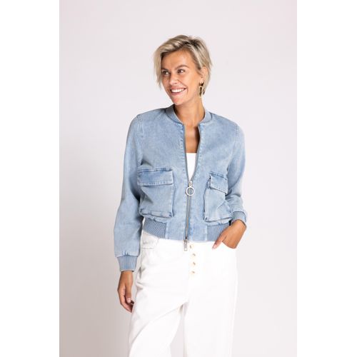 Blouson ZHRILL, Damen, Gr. L, blau, Obermaterial: 62% Baumwolle, 37% Polyester, 1% Elastomultiester, casual, regular fit hüftlang, Langarm elastischer Bund, Jacken, in Unifarbe, Topseller