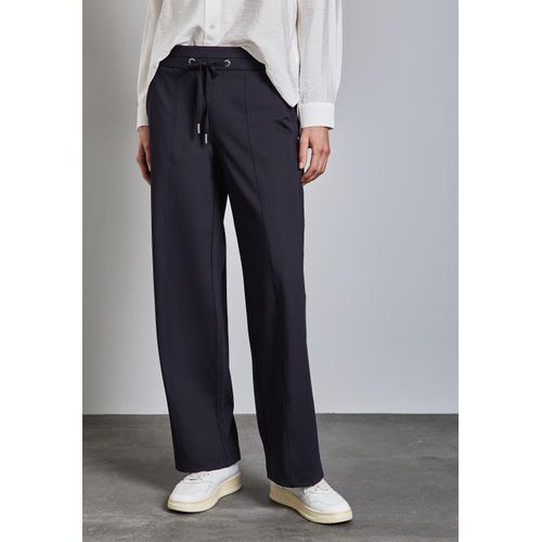 Stoffhose STREET ONE, Damen, Gr. 46, Länge 30, lila (deep tint blau), Stoff, 82% Polyester, 18% Elasthan, unifarben, casual, comfort fit lang, Hosen, High Waist