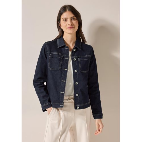 Jeansjacke CECIL, Damen, Gr. S (38), blau (rinsed wash), Web, 83% Baumwolle, 15% Polyester, 2% Elasthan, unifarben, casual, comfort fit normal, V-Ausschnitt, Langarm Bündchen, Jacken, aus Baumwolle mit Stretchanteil