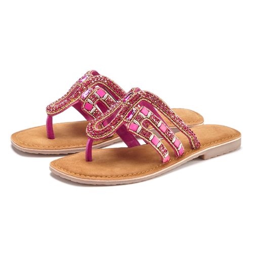 Zehentrenner VIVANCE, Damen, Gr. 36, pink, Obermaterial: 100% Ziegenleder. Futter: 100% Lederimitat. Decksohle: 100% Textilmaterial. Laufsohle: 100% Synthetik, unifarben, Glitzer, modisch, Schuhe, Sandale, Pantolette aus Leder mit Schmucksteinchen