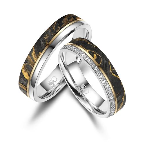 Partnerring MARRYA Gr. 52, schwarz (herren ring, schwarz, gold, silber), Fingerringe, Damen, 52