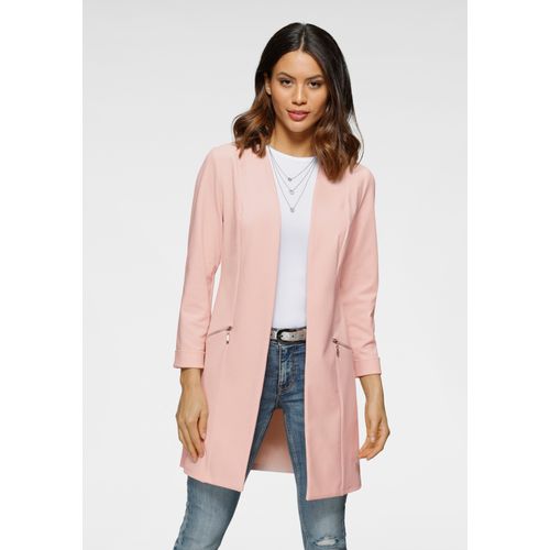 Longblazer LAURA SCOTT, Damen, Gr. 48, rosa, Jersey, Obermaterial: 97% Polyester, 3% Elasthan, feminin, figurbetont, tiefer V-Ausschnitt, 3/4-Ärmel, Blazer, mit Reißverschlüssen