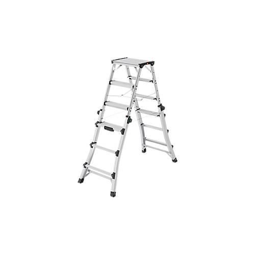 HAILO Alu-Doppel-Teleskopleiter D100, 2 x 4 - 2 x 6 Stufen, Spreizsicherung, Kunststofffüße, bis 287 cm Arbeitshöhe, bis 150 kg