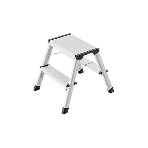 Trittleiter Hailo D60 StandardLine, 2 x 2 Stufen, bis 150 kg, klappbar, Anti-Rutsch-Füße, Aluminium & Kunststoff, B 410 mm