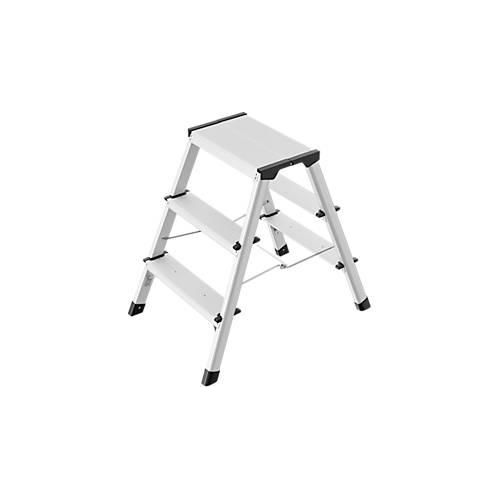 Trittleiter Hailo D60 StandardLine, 2 x 3 Stufen, bis 150 kg, klappbar, Anti-Rutsch-Füße, Aluminium & Kunststoff, B 440 mm