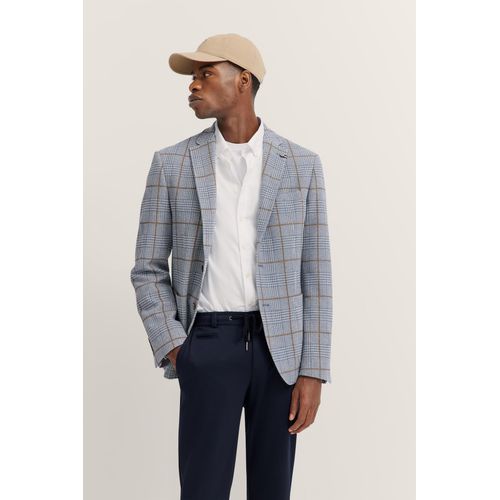 Sakko BUGATTI, Herren, Gr. 58, 320, hellblau, 68% Polyester, 32% Baumwolle, kariert, casual, normal, Langarm Manschette, Sakkos, mit Karo-Muster