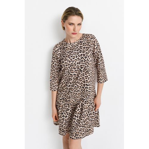 Minikleid RICHROYAL, Damen, Gr. 40, N-Gr, leopardenmuster, Single Jersey, Obermaterial: 94% Polyester, 6% Elasthan, casual, klassisch kurz, Rundhals, Langarm abgesteppte Kante, Kleider, Mit Rundhalsausschnitt