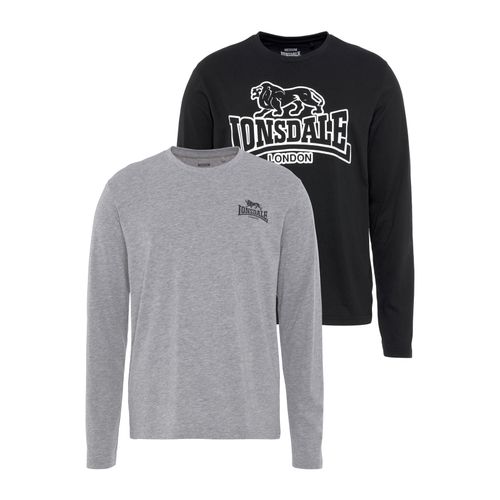 Langarmshirt LONSDALE, Herren, Gr. XL (56/58), schwarz (schwarz, grau), Obermaterial: 60% Baumwolle, 40% Polyester. Obermaterial 2: 90% Baumwolle, 10% Viskose, sportlich, Rundhals, Langarm, Shirts