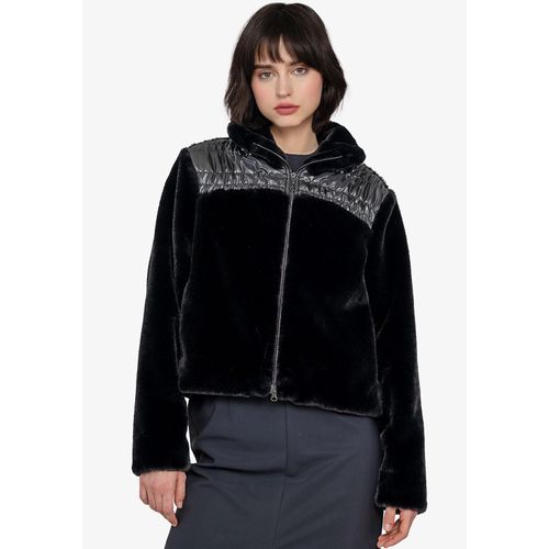 Plüschjacke SPORTALM KITZBÜHEL, Damen, Gr. 40, schwarz, Web, Obermaterial: 100% Polyester, unifarben mit Farbeinsatz, Fellimitat, modisch, regular fit, Langarm, Jacken, mit Steppeinsatz