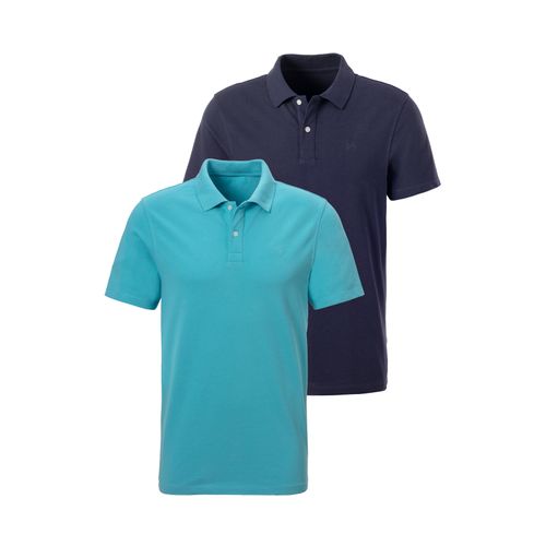 Poloshirt JOHN DEVIN, Herren, Gr. XXL (60/62), blau (türkis, navy), Piquu00e9, Obermaterial: 100% Baumwolle, unifarben, Basic, Basic normal, Rundhals, Kurzarm abgesteppte Kante, Shirts Shirt, mit dezenter- hochwertiger Logostickerei - 2er-Sparpack