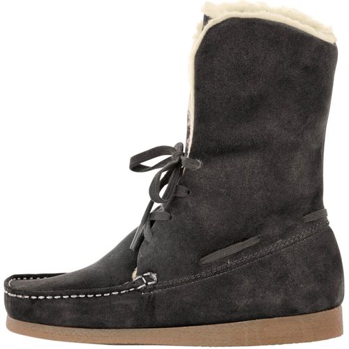 Schnürstiefelette HEINE, Damen, Gr. 36, grau (anthrazit), Leder, Veloursleder, modisch, Schuhe