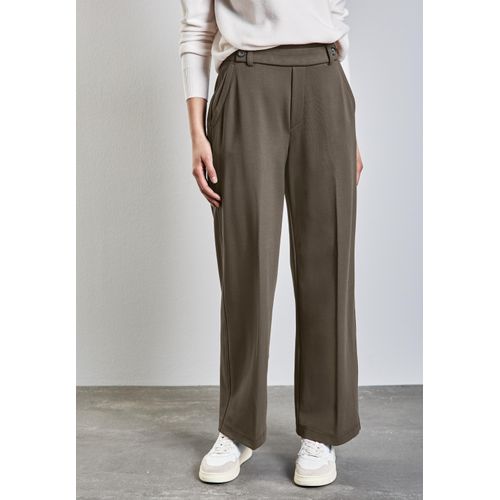 Stoffhose STREET ONE, Damen, Gr. 38, Länge 30, braun (muddy braun), Stoff, 61% Viskose, 32% Polyamid, 7% Elasthan, unifarben, casual, gerade lang, Hosen, High Waist