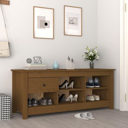 Schuhschrank 110X38X45,5 Cm Massivholz Kiefer | Farbe: Honigbraun