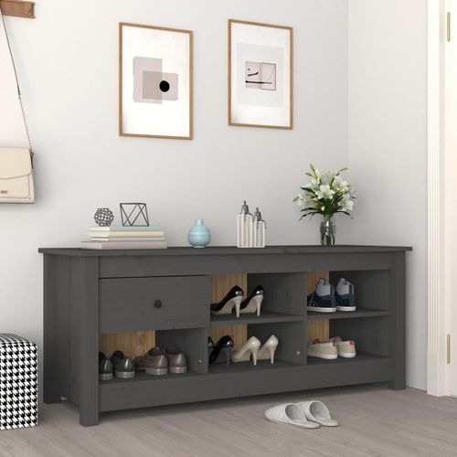 Schuhschrank 110X38X45,5 Cm Massivholz Kiefer | Farbe: Grau