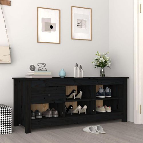 Schuhschrank 110X38X45,5 Cm Massivholz Kiefer | Farbe: Schwarz