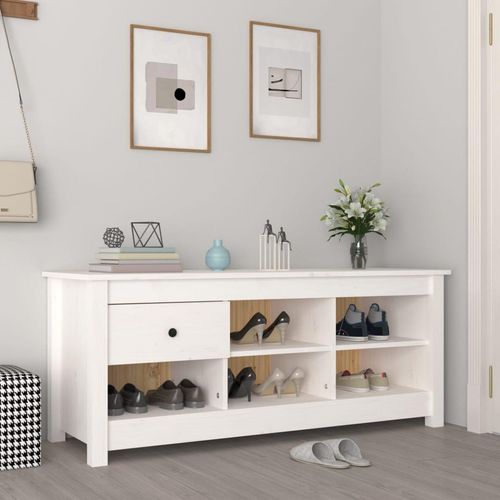 Schuhschrank 110X38X45,5 Cm Massivholz Kiefer | Farbe: Weiß