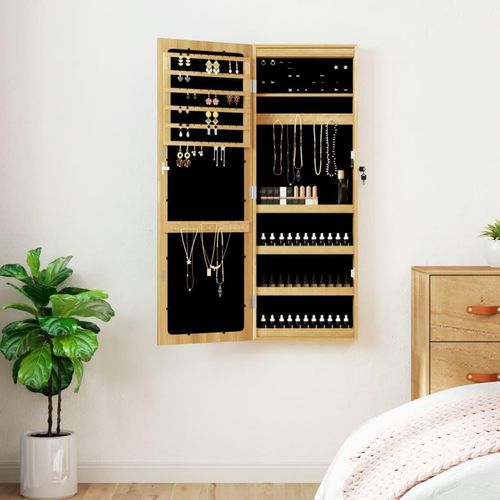 Spiegel-Schmuckschrank Mit Led-Beleuchtung Wandmontage | Farbe: Braun
