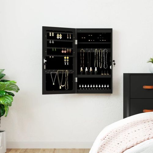 Spiegel-Schmuckschrank Mit Led-Beleuchtung Wandmontage | Farbe: Schwarz