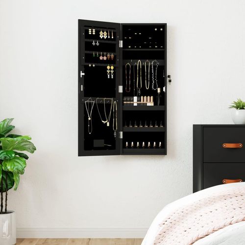 Spiegel-Schmuckschrank Mit Led-Beleuchtung Wandmontage | Farbe: Schwarz