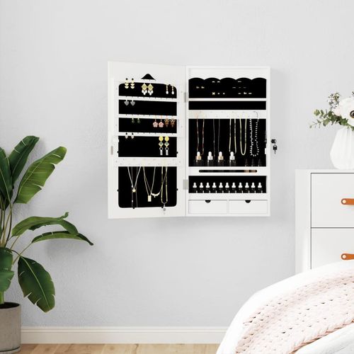 Schmuckschrank Mit Spiegel Wandmontage 37,5X10X67 Cm | Farbe: Weiß | Größe: 37.5 x 10 x 76 cm