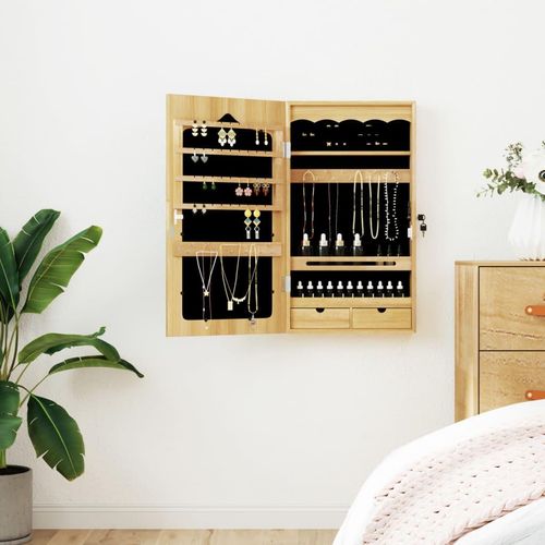 Schmuckschrank Mit Spiegel Wandmontage 37,5X10X67 Cm | Farbe: Braun | Größe: 37.5 x 10 x 76 cm