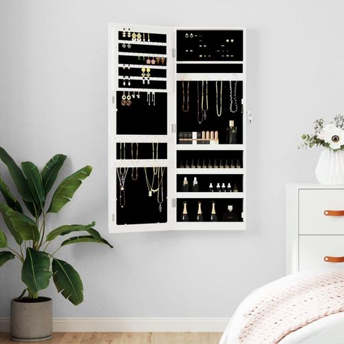 Schmuckschrank Mit Spiegel Wandmontage 37,5X10X67 Cm | Farbe: Weiß | Größe: 37.5 x 10 x 106 cm