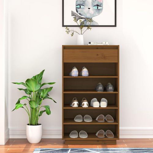 Schuhregal 60X34X105 Cm Massivholz Kiefer | Farbe: Honigbraun