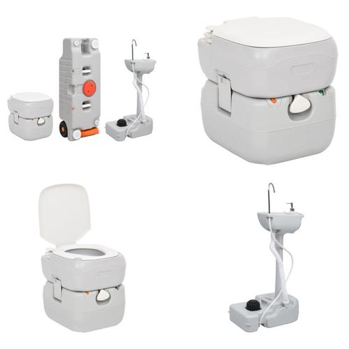 vidaXL Tragbare Campingtoilette mit Waschbecken und Wasserbehälter - Tragbare Campingtoilette Und Waschbecken - Mobiltoilette Camping - Mobiltoilette - Reisetoilette
