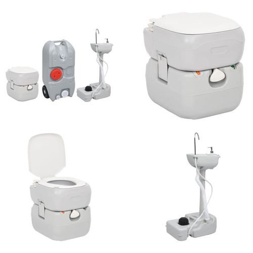 vidaXL Tragbare Campingtoilette mit Waschbecken und Wasserbehälter - Tragbare Campingtoilette Und Waschbecken - Mobiltoilette Camping - Mobiltoilette - Reisetoilette