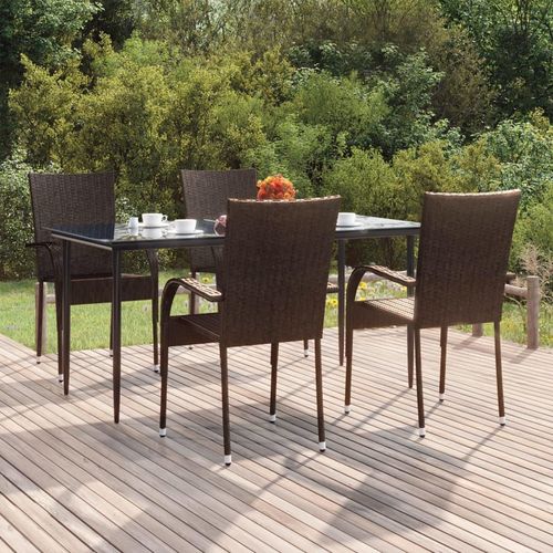 Möbel 5-tlg. Garten-Essgruppe Braun Poly Rattan - Balkonmöbel 3156672