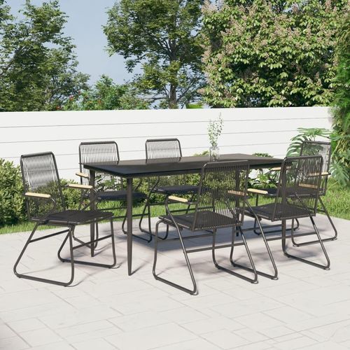 Möbel 7-tlg. Garten-Essgruppe Schwarz PVC-Rattan - Balkonmöbel 3156577