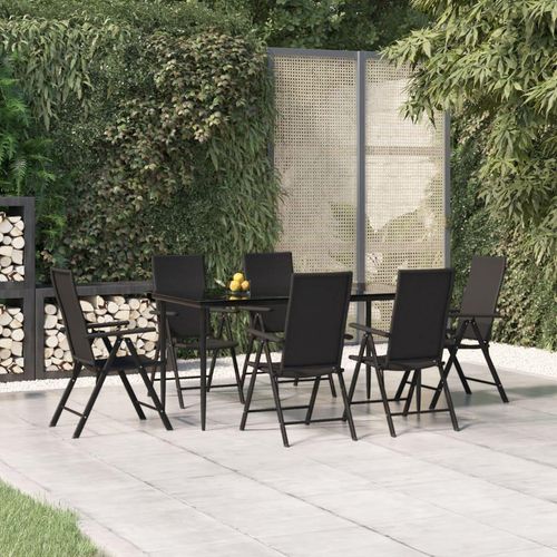 Möbel 7-tlg. Garten-Essgruppe Schwarz Poly Rattan - Balkonmöbel 3156517