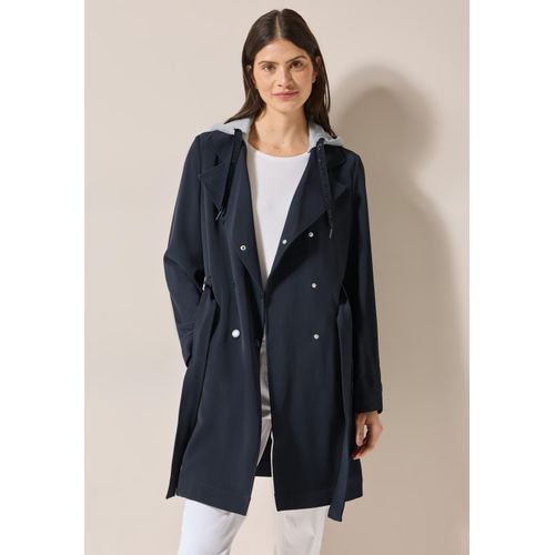 Trenchcoat CECIL, Damen, Gr. XXL (46), blau (schwarz navy blau), Stoff, Obermaterial: 100% Polyester; Kapuze: 80% Baumwolle, 20% Polyester, unifarben, casual, gerade hüftbedeckend, ohne Ausschnitt, Langarm Bündchen, Mäntel, mit abnehmbarer Kapuze