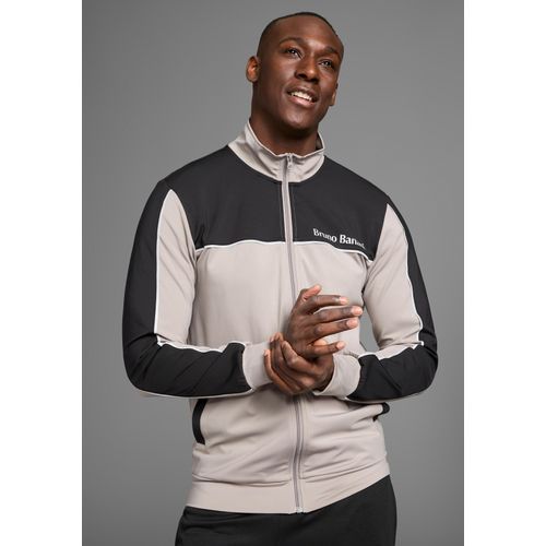 Sweatjacke BRUNO BANANI, Herren, Gr. XL (56/58), schwarz (schwarz, grau), Obermaterial: 77% Polyester, 23% Elasthan, sportlich, regular fit, Langarm angesetztes Bündchen, Sweatjacken, mit Reflektorstreifen in Teilungsnähten