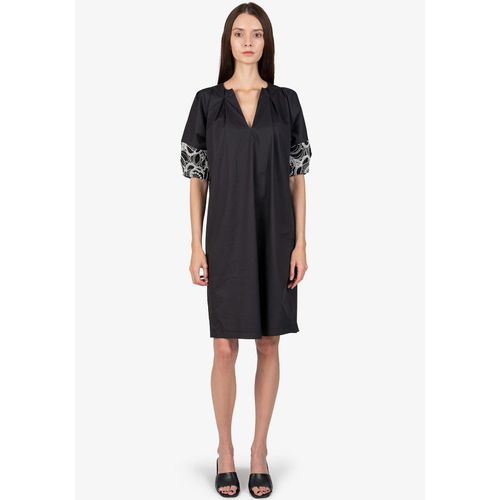 Sommerkleid SPORTALM KITZBÜHEL, Damen, Gr. 44, N-Gr, schwarz, Web, Obermaterial: 97% Baumwolle, 3% Elasthan, unifarben, modisch, bequem kniefrei, V-Ausschnitt, Langarm Spitze, Kleider, mit Spitze