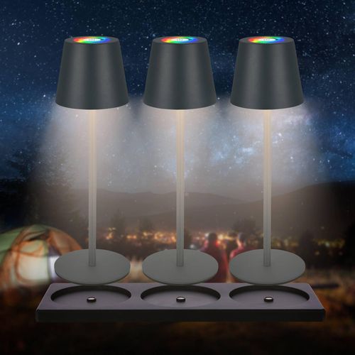 LED-Akku-Tischlampen Cilano, 3er-Set, anthrazit, Ladestation