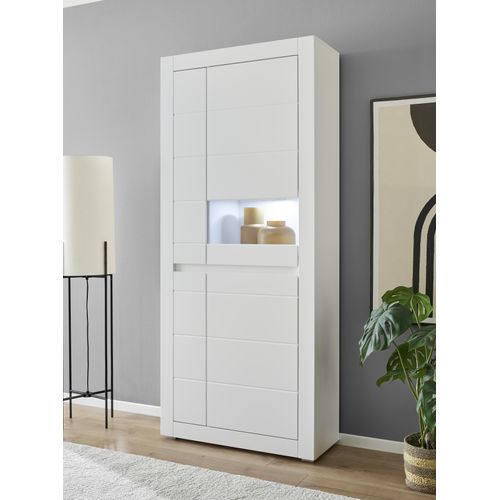 INOSIGN Vitrine »Chester, Hochschrank mit Stauraum, Glasvitrine, Anrichte, Weiss Matt«, (1 St.), austauschbare Blende in der Griffleiste, zeitloses Design, 85 cm breit