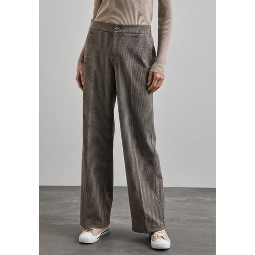 Anzughose STREET ONE, Damen, Gr. 44, Länge 30, braun (ashen maple beige), Stoff, 81% Polyester, 9% Viskose, 6% Metalfaser, 4% Elasthan, kariert, casual, weit lang, Hosen, High Waist