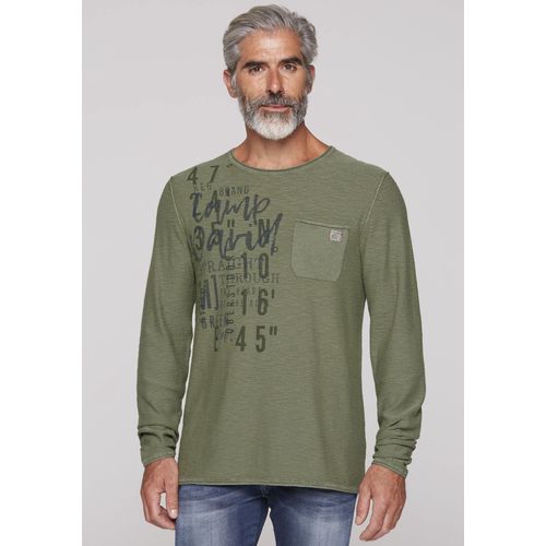 Rundhalspullover CAMP DAVID, Herren, Gr. XL, grün (sage grün), Feinstrick, Obermaterial: 100% Baumwolle, bedruckt, casual, normal hüftbedeckend, Rundhals, Langarm offene Kante, Pullover, mit Brusttasche