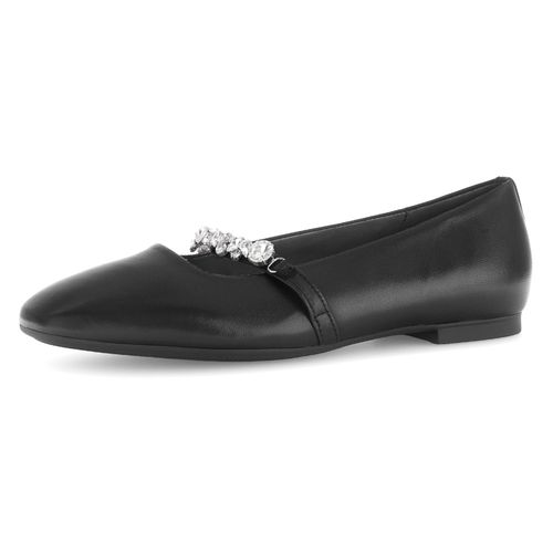 Ballerina GABOR, Damen, Gr. 37, schwarz, Glattleder, unifarben, festlich, Schuhe, Blockabsatz, Bequemschuh, Flats mit funkelnden Schmucksteinen