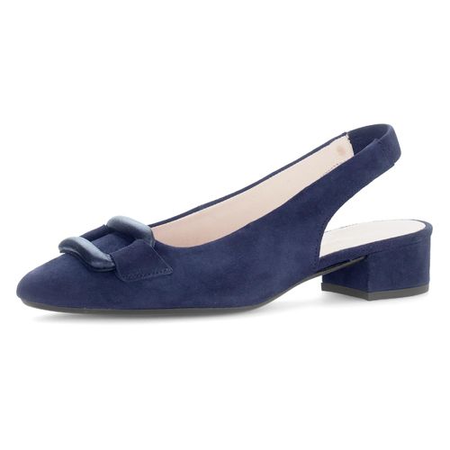 Slingpumps GABOR, Damen, Gr. 40, blau (dunkelblau), Ziegenveloursleder, unifarben, elegant, Schuhe, Blockabstz, Festtagsschuh, Hochzeitsschuh mit elastischem Riemchen