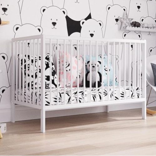 Kinderbett Babybett - BELLO lite – Ökologisch und aus Massivholz 3 fach höhenverstellbar mit drei herausnehmbaren Latten 60 x 120 cm Weiß