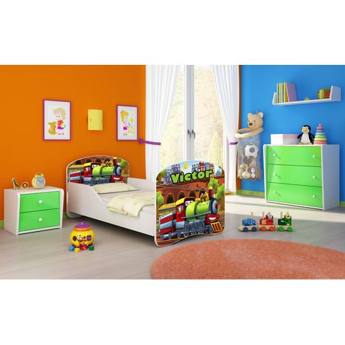 ACMA I Jugendbett Kinderbett Junior-Bett Komplett-Set mit Matratze Lattenrost Weiß 44 Lokomotive 160x80