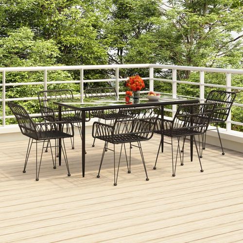 Möbel 7-tlg. Garten-Essgruppe Schwarz Poly Rattan - Balkonmöbel 3157856