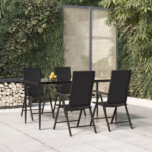 Möbel 5-tlg. Garten-Essgruppe Schwarz Poly Rattan - Balkonmöbel 3156516